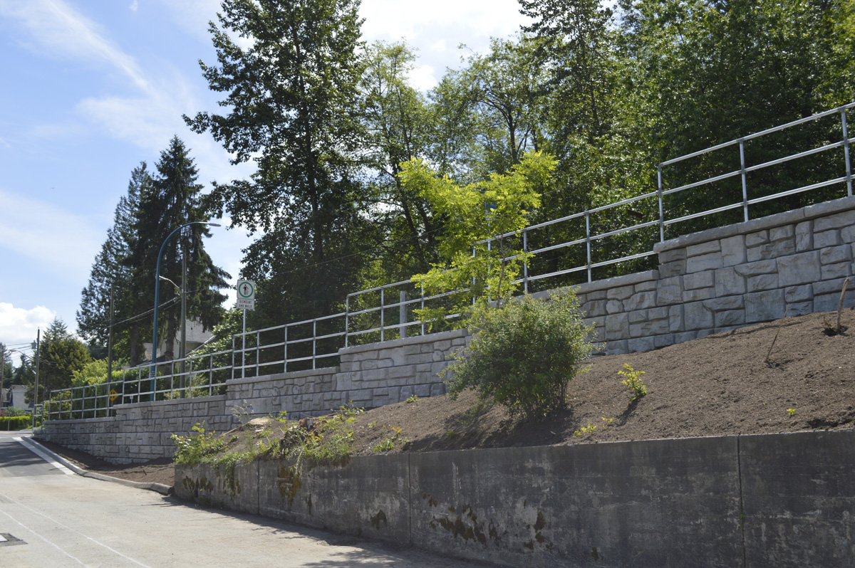 precast concrete gravity wall on a residential road