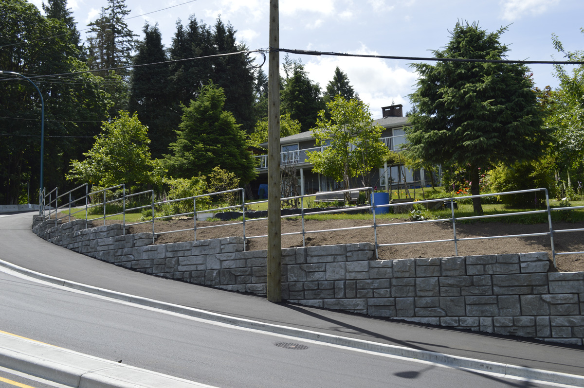 precast concrete gravity wall on a residential road