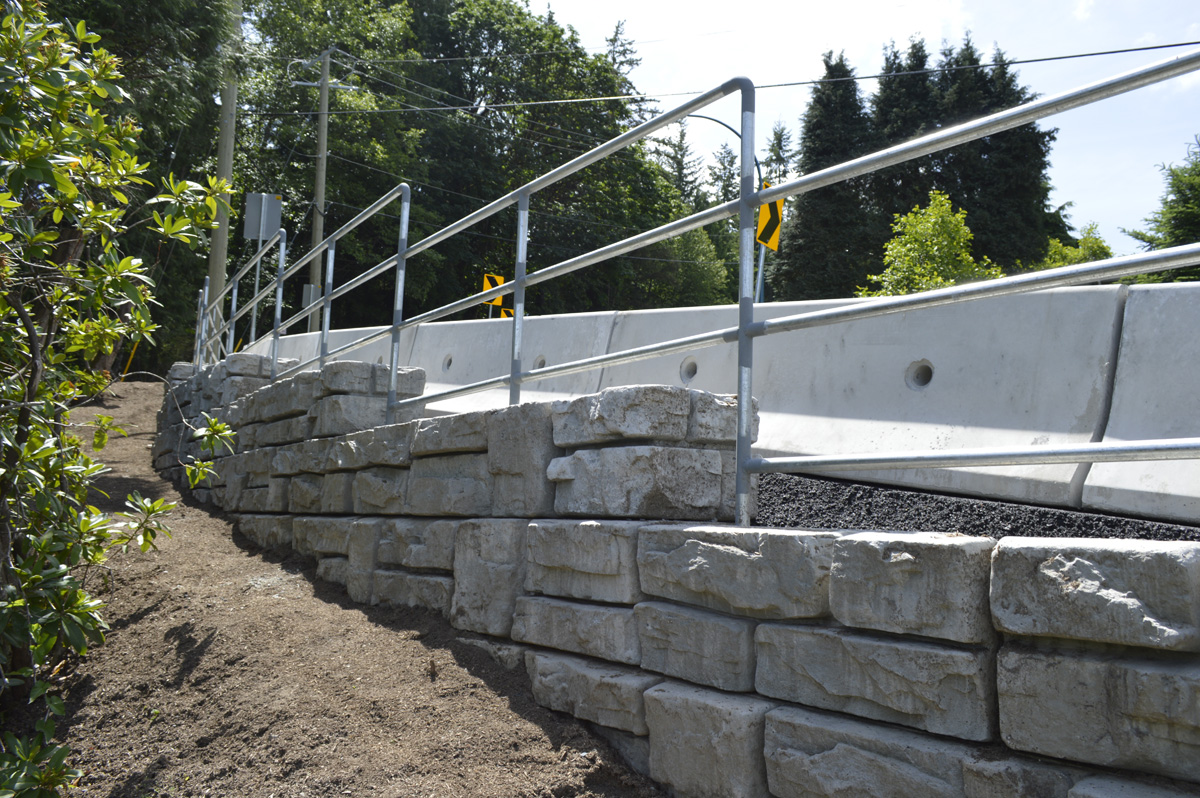 precast concrete gravity wall on a residential road