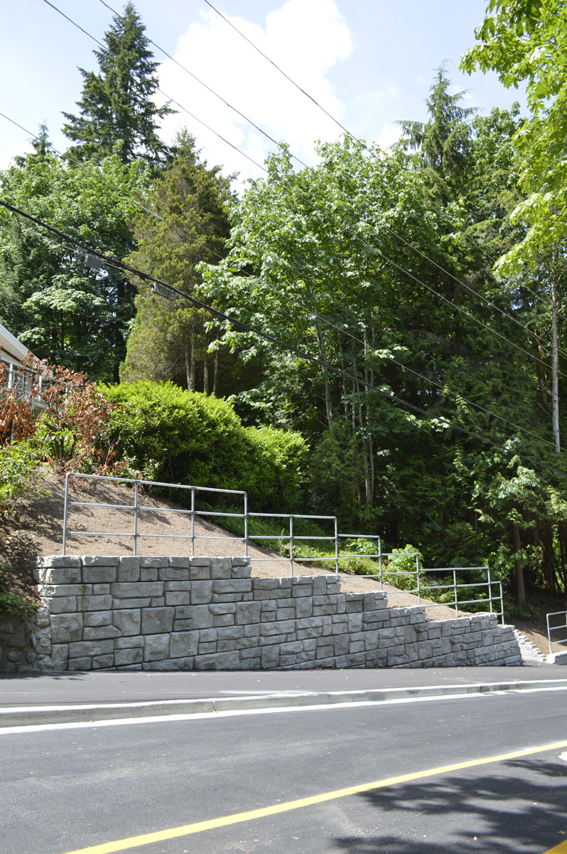 precast concrete gravity wall on a residential road