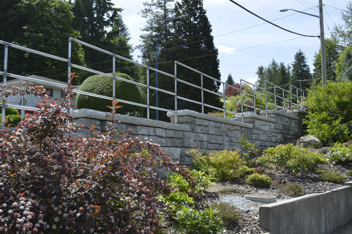 precast concrete gravity wall on a residential road